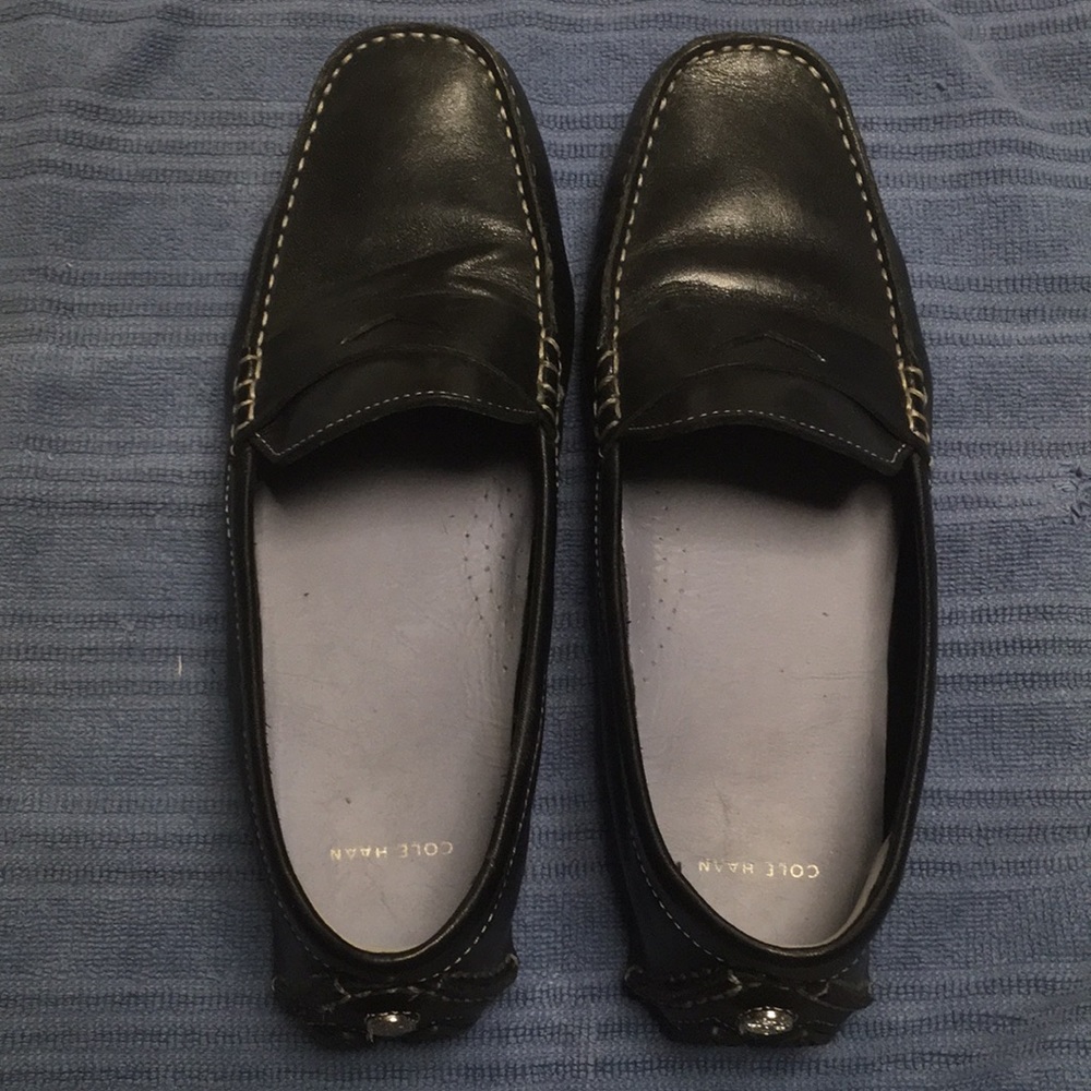 Black leather Cole Haan driving moccasins, size 9